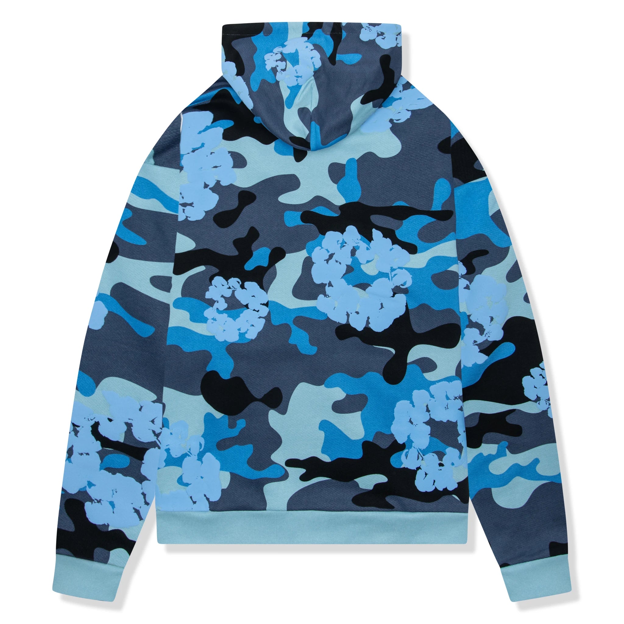 Back view of Denim Tears Blue Camo Cotton Wreath Zip-Up Hoodie